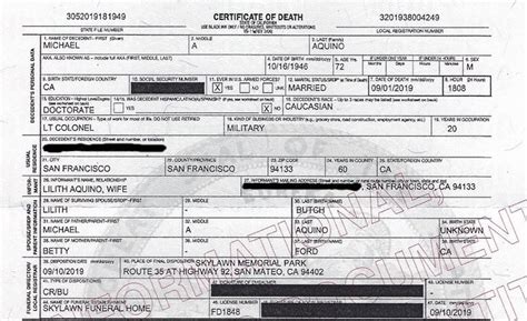 michael aquino death certificate